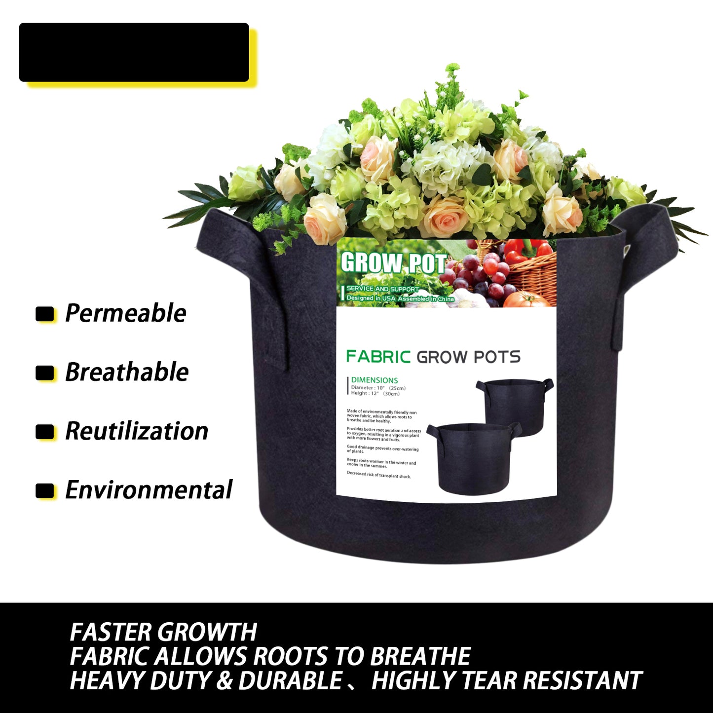 5-Pack 5 Gallon Grow Bags Heavy Duty 300G Thickened Nonwoven Plant Fabric Pots with Handles