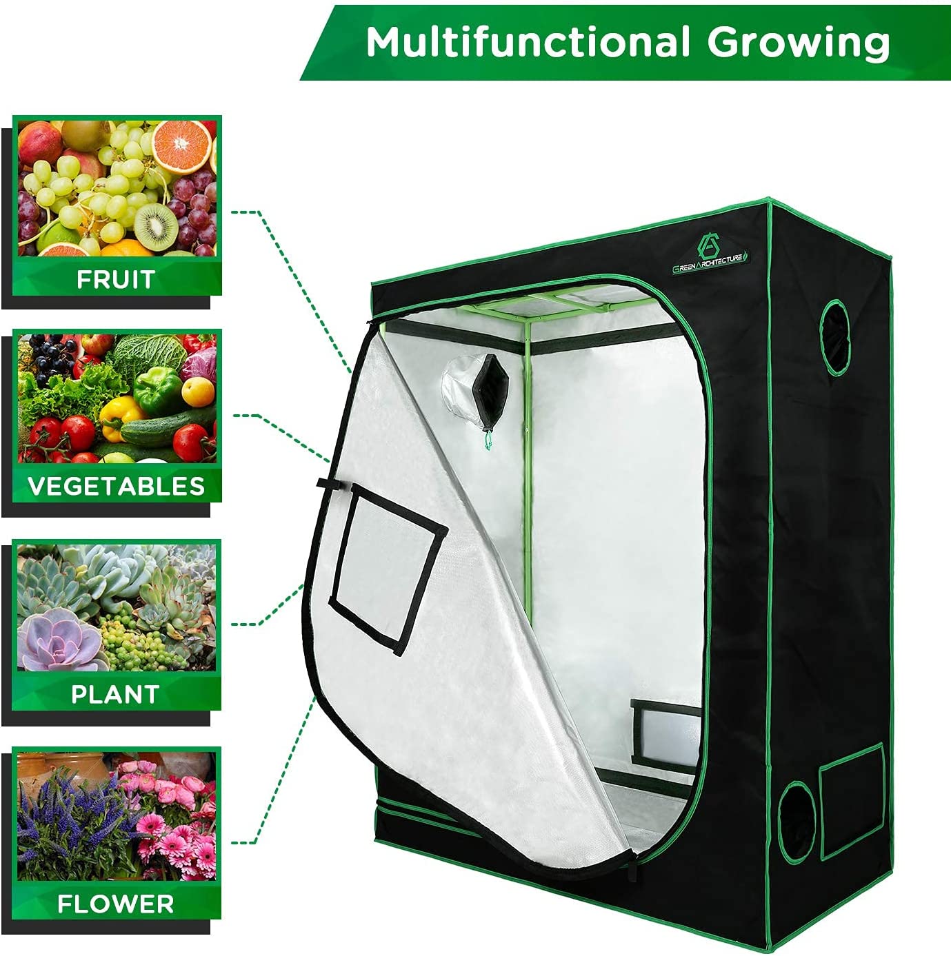 GA Grow Tent 48x48x80 4x4 Reflective Mylar Hydroponic Grow Tent with Observation Window and Waterproof Floor Tray for Indoor Plant Growing (48x48x80)
