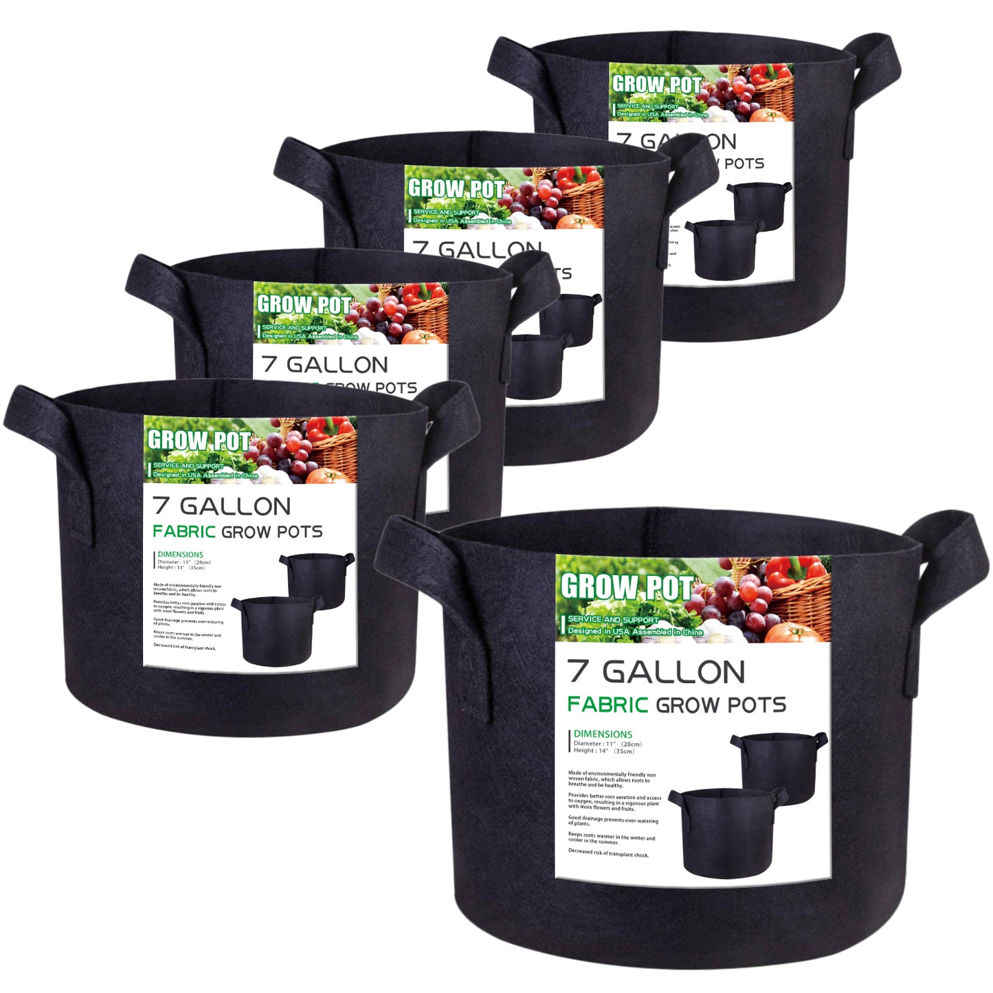 5-Pack 5 Gallon Grow Bags Heavy Duty 300G Thickened Nonwoven Plant Fabric Pots with Handles